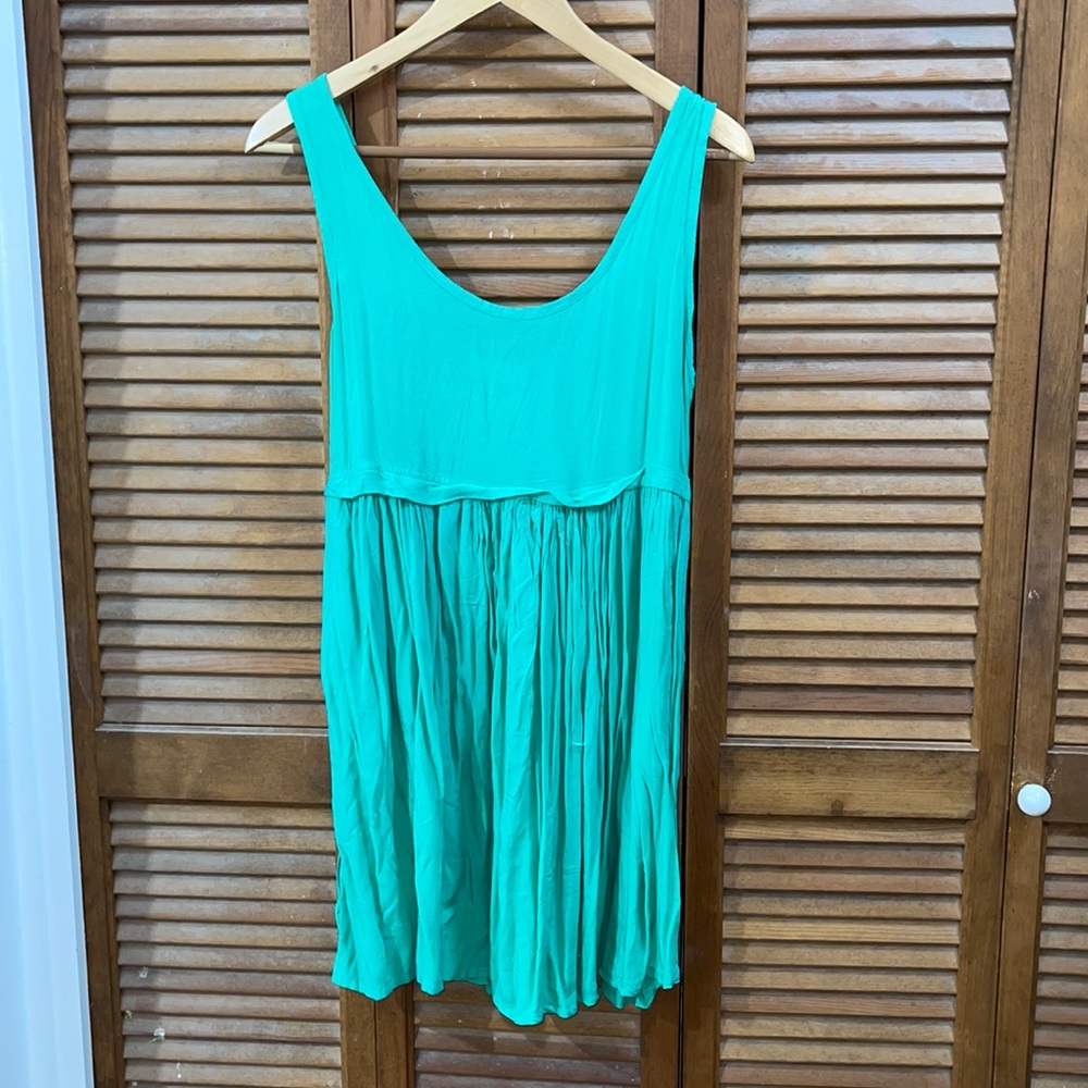 AvaSky aqua blue shirt sun dress with gathers.